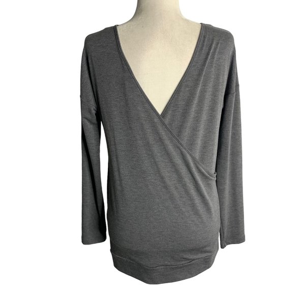 Banana Republic Reversible Faux Wrap Top S Grey Long Sleeves Stretch Knit - Picture 4 of 6